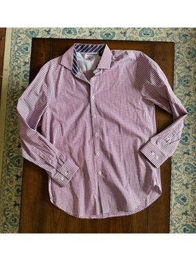 Michelsons London Purple Gingham Check Pattern Dress Shirt Long Sleeve Medium